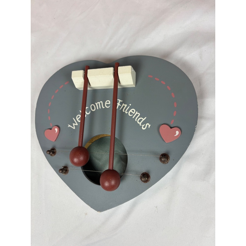 Vintage 1987 NCE Wooden Heart Door Harp Welcome Friends Country Folk Art Chime